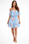 Lila | Robe Courte Bohème en Mousseline à Fleurs et Épaules Dénudées
