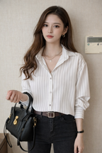 Nella | Chemise Femme Col Rabattu Manches Longues à Rayures