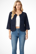 Imogen | Cardigan Court Femme en Crochet avec Détails Broderie Anglaise