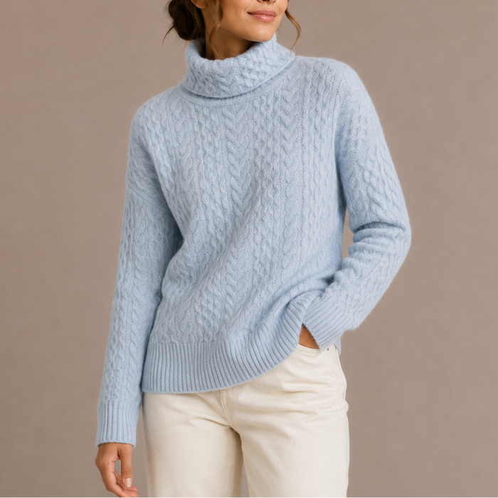 OLYMPE - pull col roulé torsadé en grosse maille pour femme