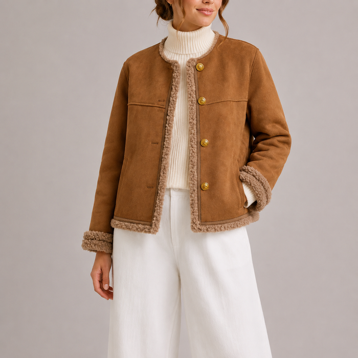 PERSÉPHONE - veste en suédine bordée mouton pour femme