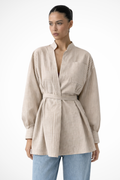 Maren | Chemise Femme à Col Montant Manches Longues Ceinturée à Rayures