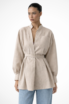 Maren | Chemise Femme à Col Montant Manches Longues Ceinturée à Rayures