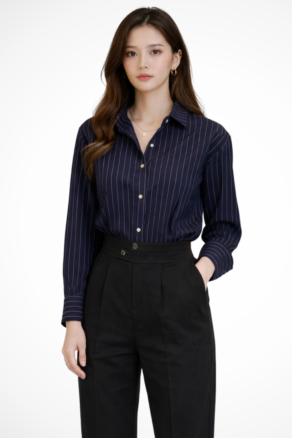 Nella | Chemise Femme Col Rabattu Manches Longues à Rayures