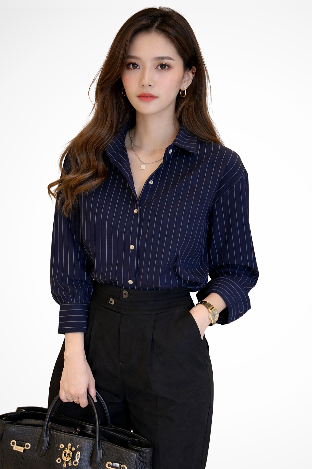 Nella | Chemise Femme Col Rabattu Manches Longues à Rayures