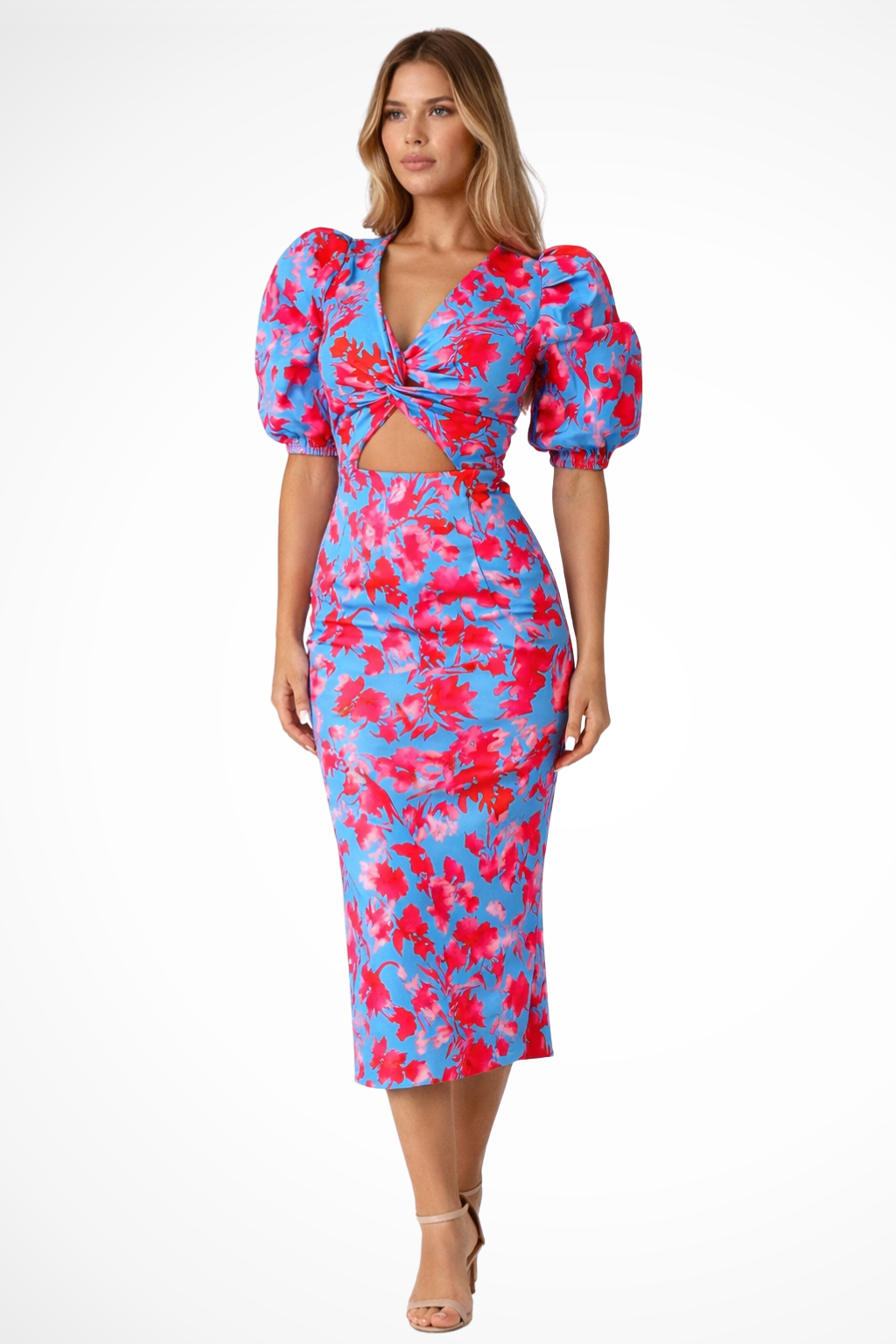 Sophia | Robe Mi-Longue Imprimée à Manches Bouffantes