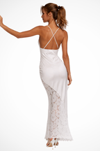Florentia | Robe Longue en Satin avec Détails en Dentelle