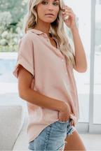 Phoebe | Chemise Femme Surdimensionnée Boutonnée Manches Courtes avec Poche Poitrine