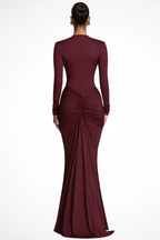 Margot | Robe Longue Ajustée Froncée à Col V Plongeant