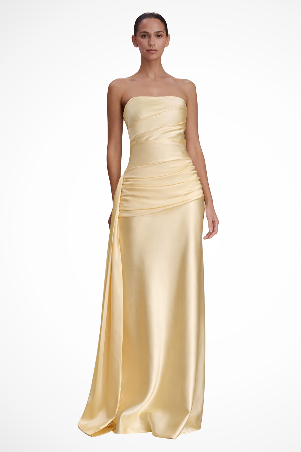 Serena | Robe Longue Bustier Froncée en Satin