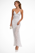 Florentia | Robe Longue en Satin avec Détails en Dentelle
