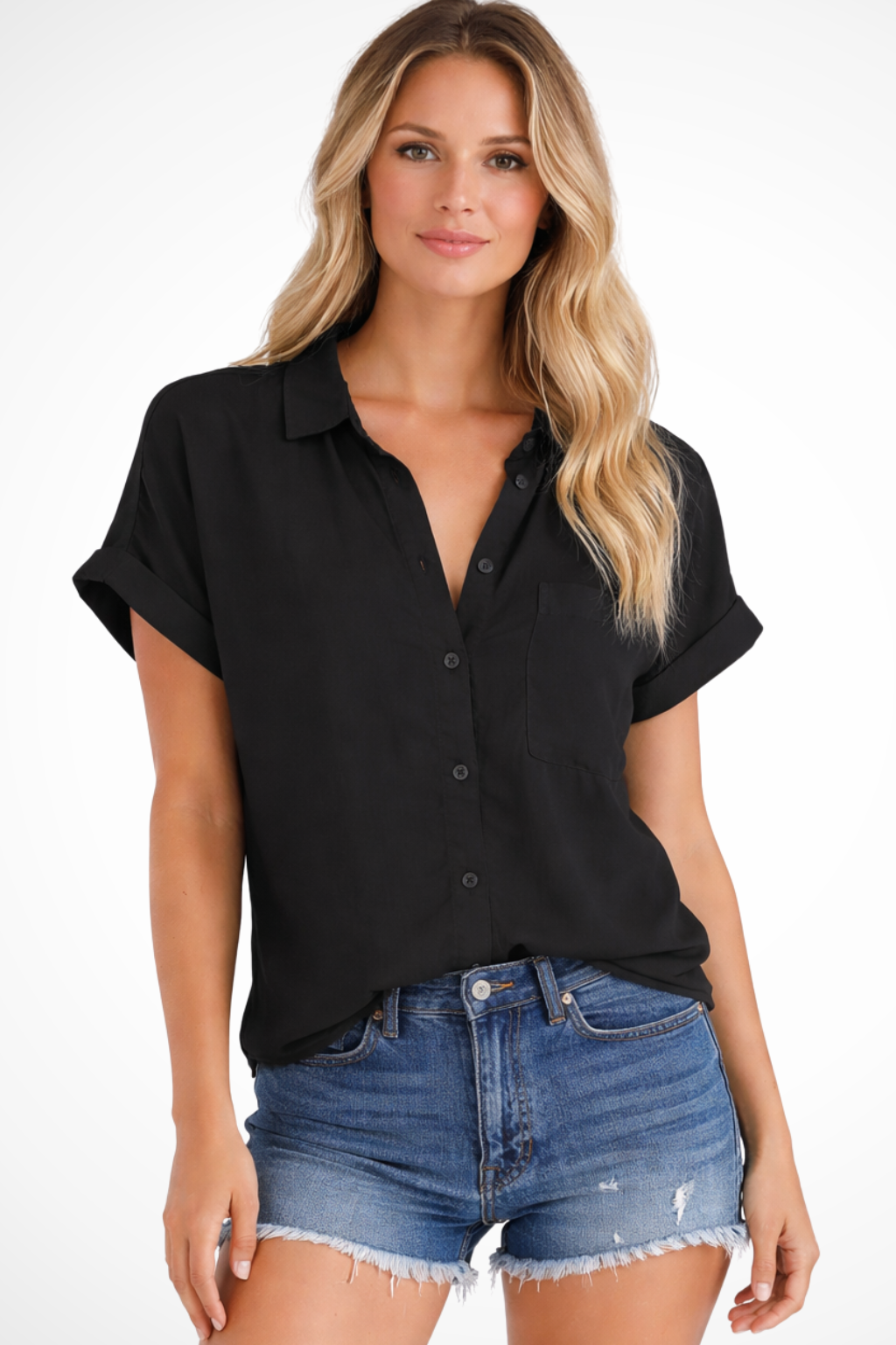 Phoebe | Chemise Femme Surdimensionnée Boutonnée Manches Courtes avec Poche Poitrine