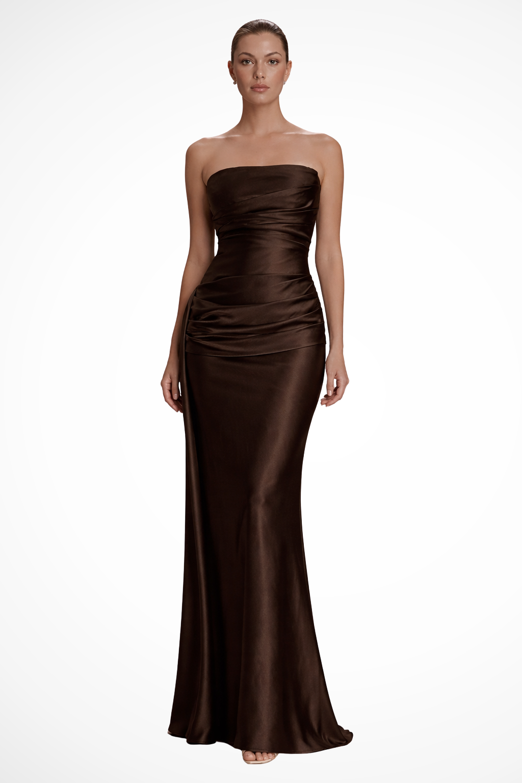 Serena | Robe Longue Bustier Froncée en Satin