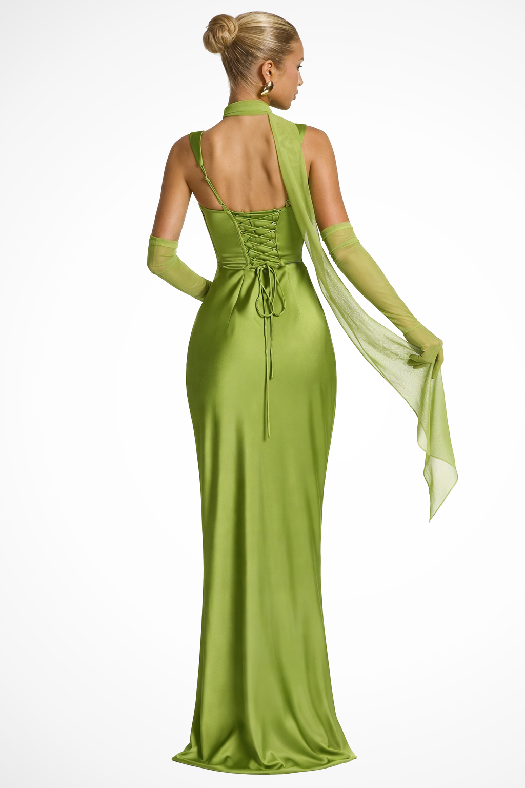 Vivienne | Robe Longue Froncée en Satin à Col Carré