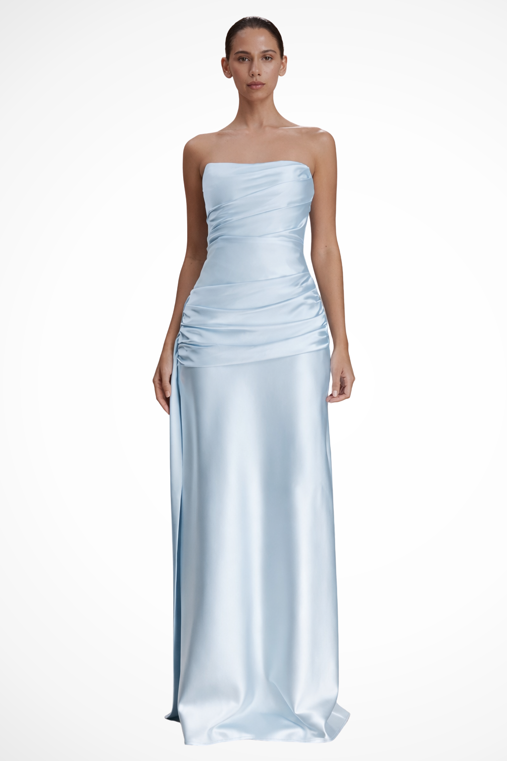 Serena | Robe Longue Bustier Froncée en Satin