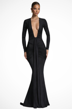 Margot | Robe Longue Ajustée Froncée à Col V Plongeant