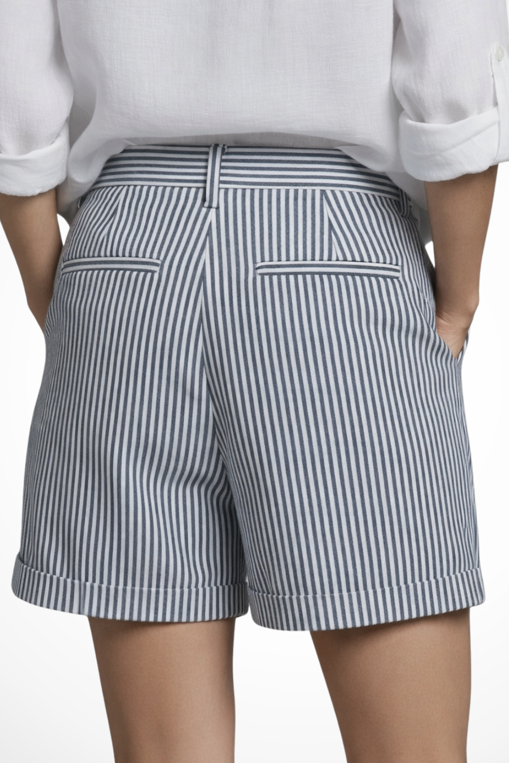 Ada | Short ajusté à rayures taille haute avec boutons pour femme - Rose