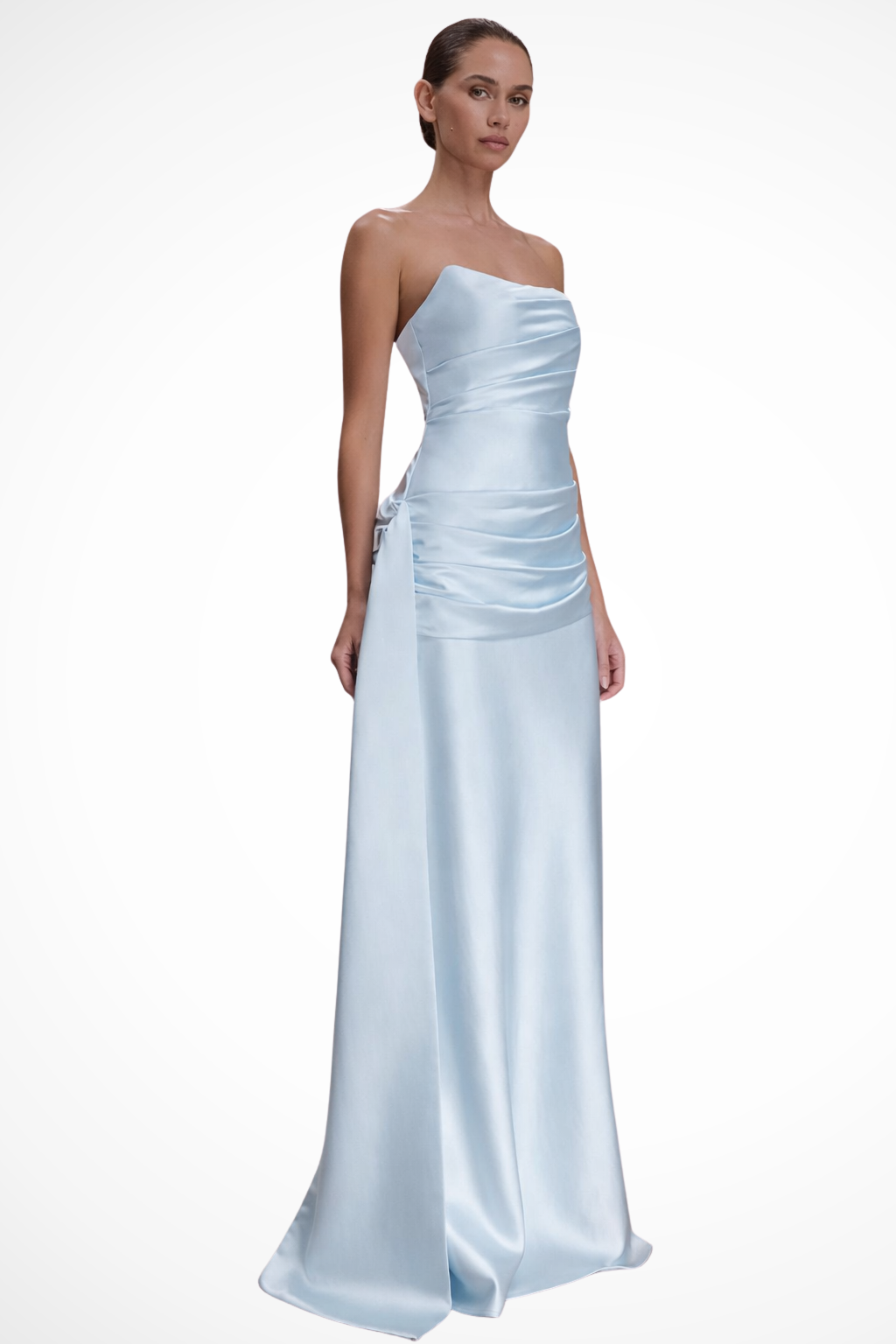 Serena | Robe Longue Bustier Froncée en Satin