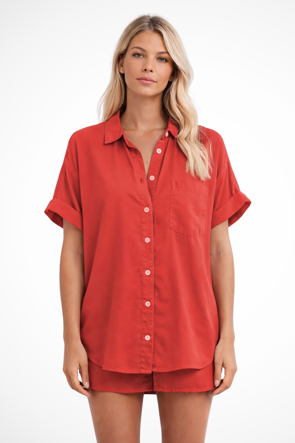 Phoebe | Chemise Femme Surdimensionnée Boutonnée Manches Courtes avec Poche Poitrine