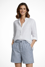 Ada | Short ajusté à rayures taille haute avec boutons pour femme - Bleu