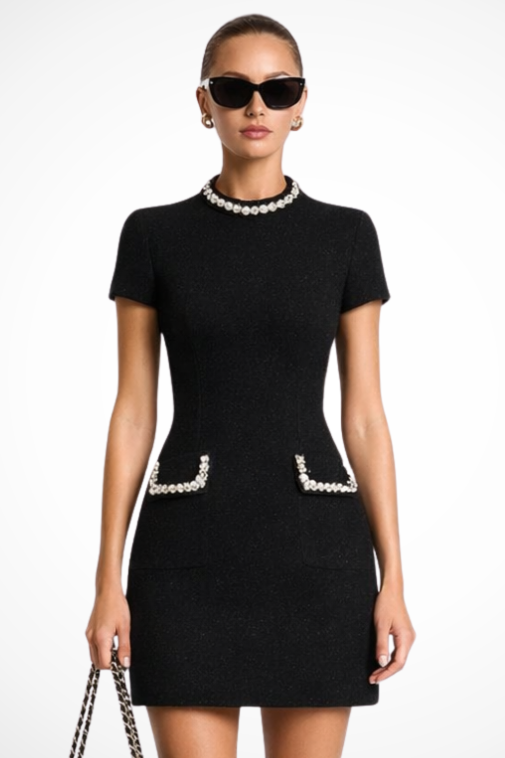 Bronwen | Robe Courte avec Bordure en Perles et Poches
