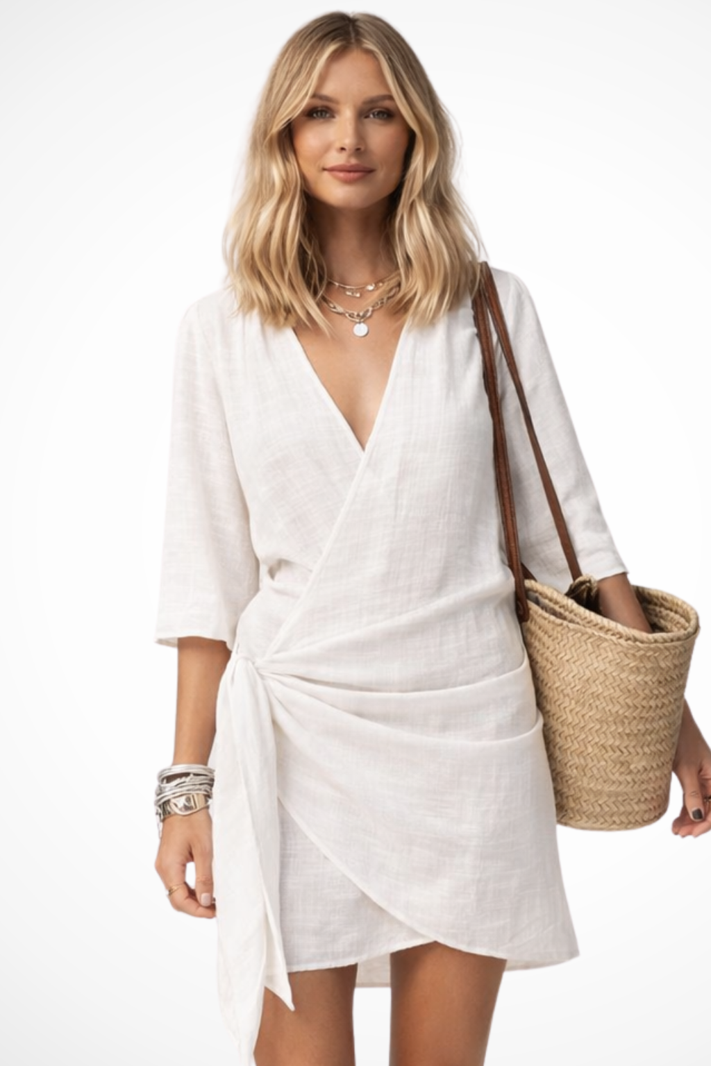 Lowri | Robe Courte Portefeuille Ceinturée à Manches Courtes