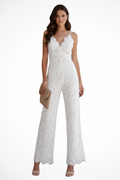 Arabella | Combinaison ample en dentelle à col en V et fines bretelles pour femme - Blanc