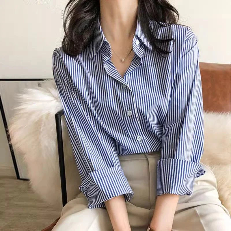 Alvara | Chemisier Femme Boutonné à Rayures Manches Longues