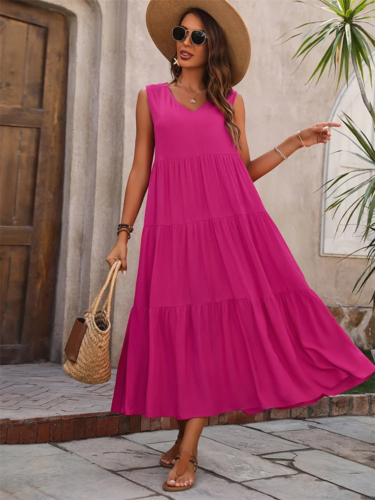 Florence | Robe Longue d'Été à Volants Sans Manches