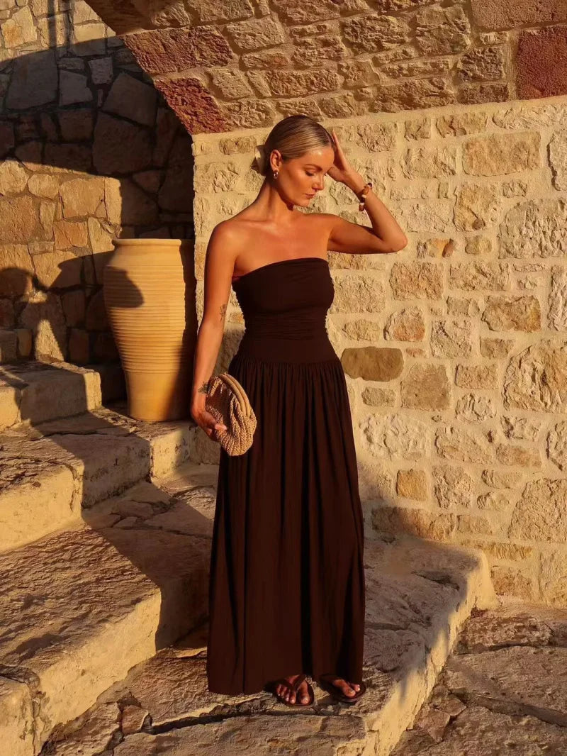 Isabella | Robe Longue d'Été Plissée Bustier
