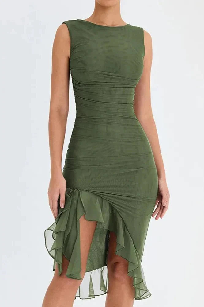 Aurevia | Robe Mi-Longue Froncée Sans Manches