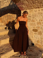 Isabella | Robe Longue d'Été Plissée Bustier