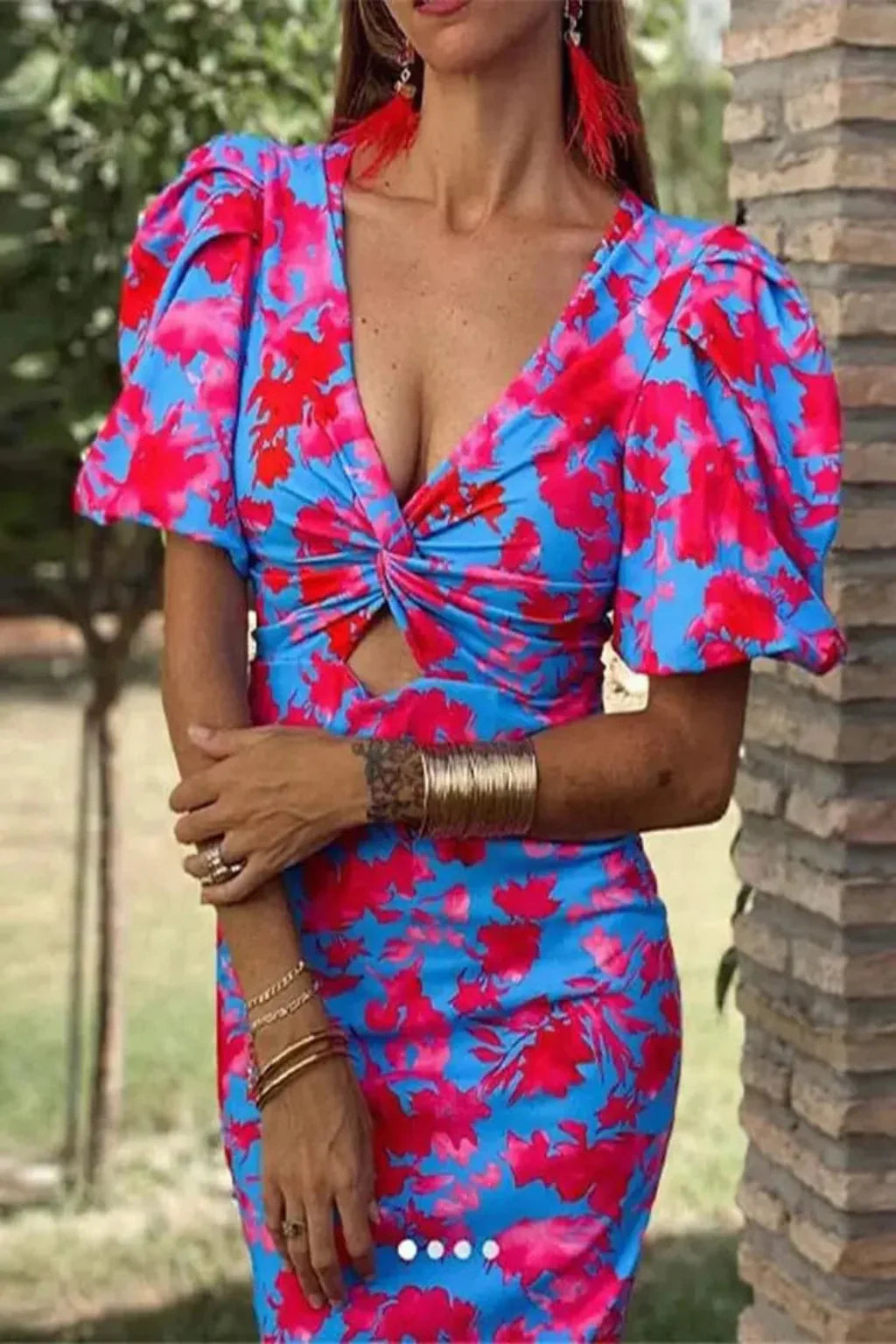 Sophia | Robe Mi-Longue Imprimée à Manches Bouffantes