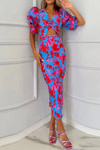 Sophia | Robe Mi-Longue Imprimée à Manches Bouffantes