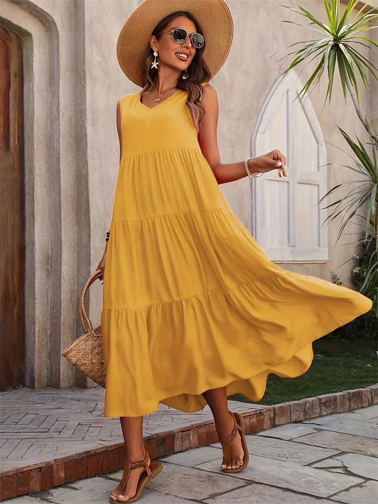 Florence | Robe Longue d'Été à Volants Sans Manches
