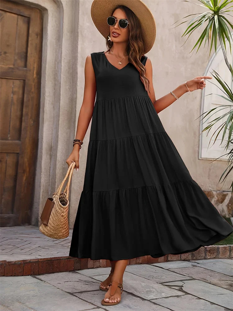 Florence | Robe Longue d'Été à Volants Sans Manches