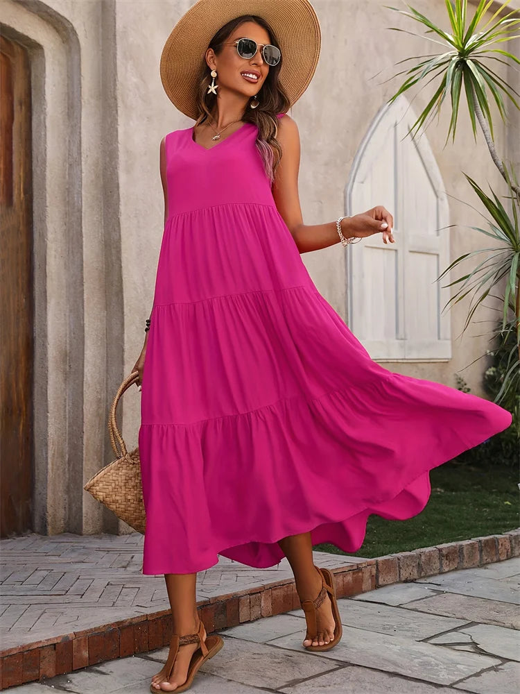 Florence | Robe Longue d'Été à Volants Sans Manches