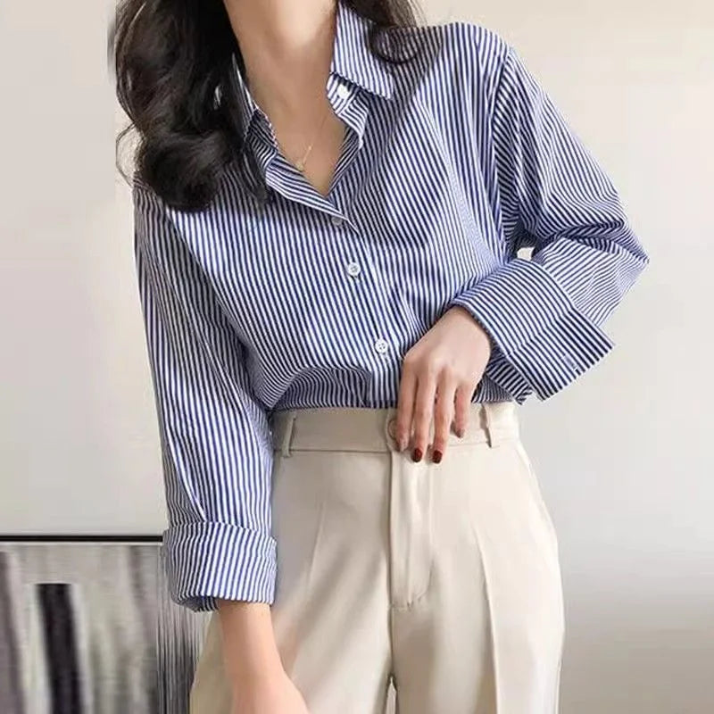 Alvara | Chemisier Femme Boutonné à Rayures Manches Longues