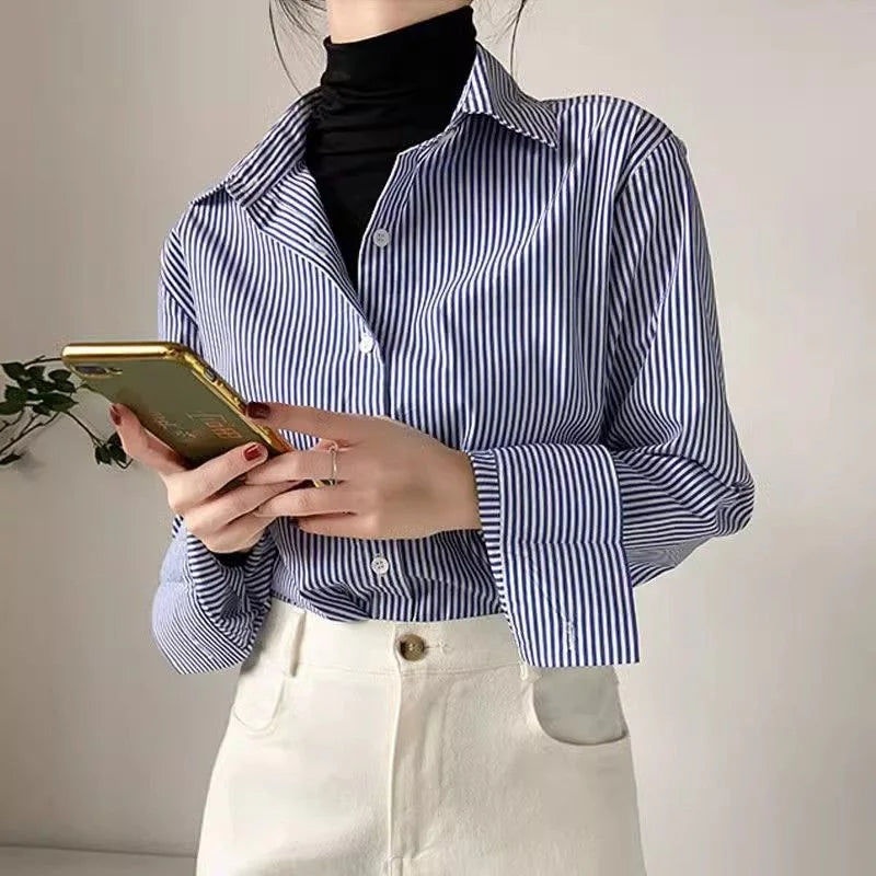 Alvara | Chemisier Femme Boutonné à Rayures Manches Longues