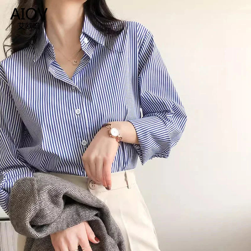 Alvara | Chemisier Femme Boutonné à Rayures Manches Longues