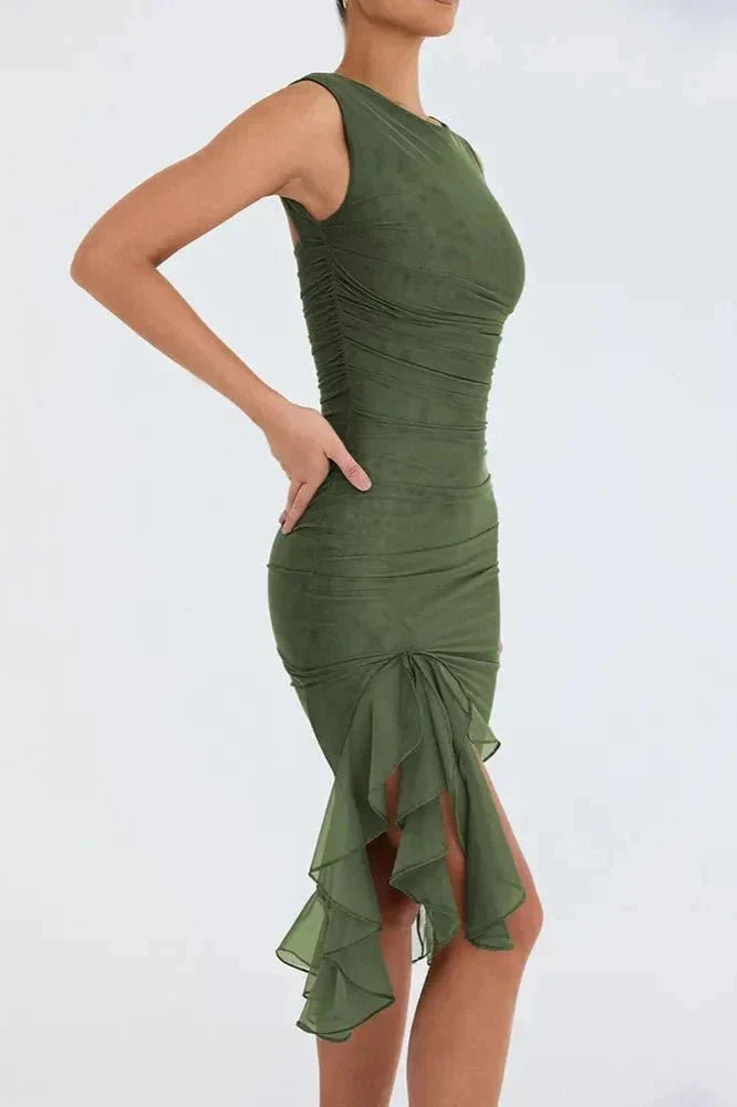 Aurevia | Robe Mi-Longue Froncée Sans Manches