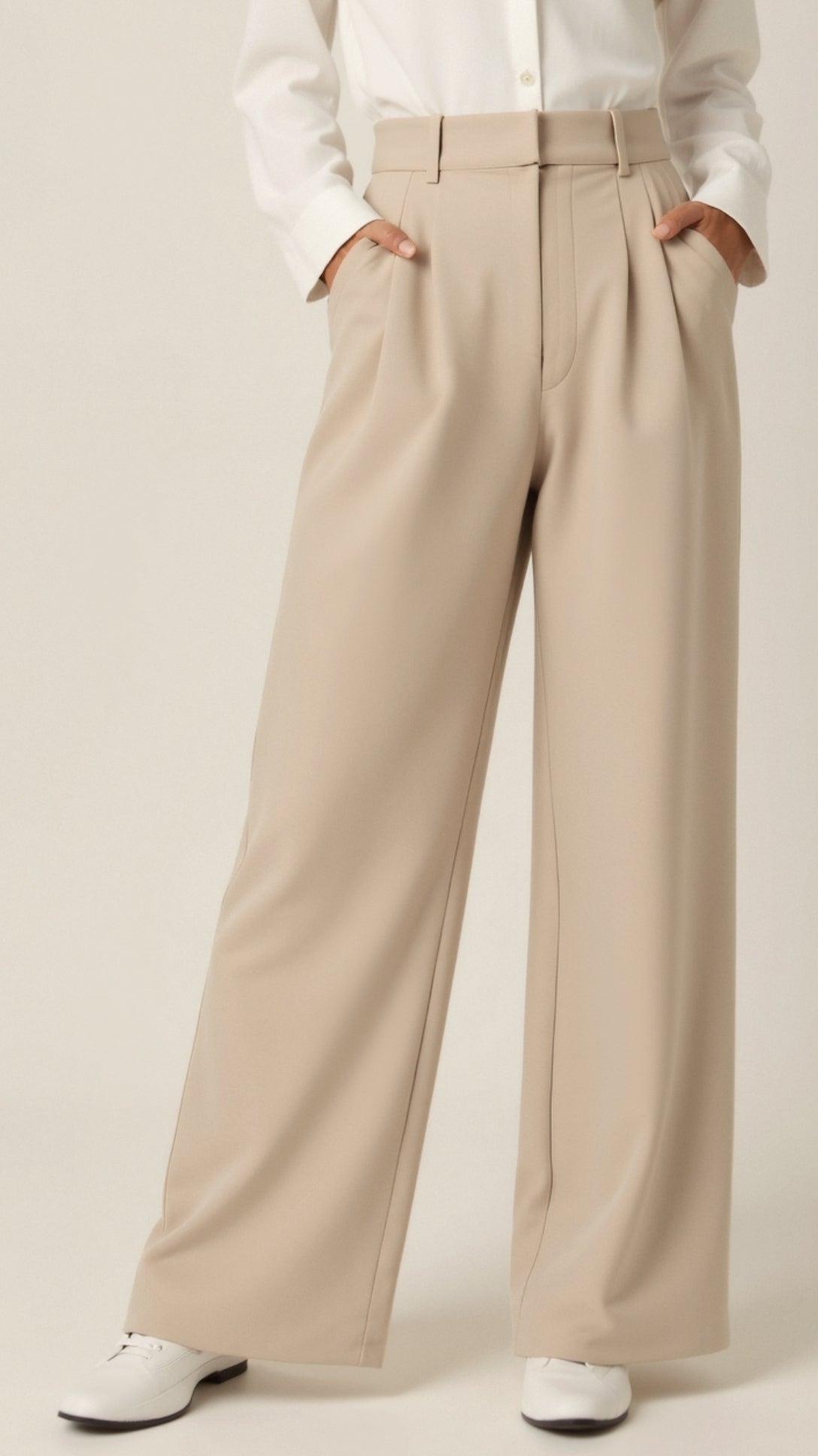 Zanira | Pantalon ample taille haute pour femme - Beige
