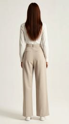 Zanira | Pantalon ample taille haute pour femme - Beige