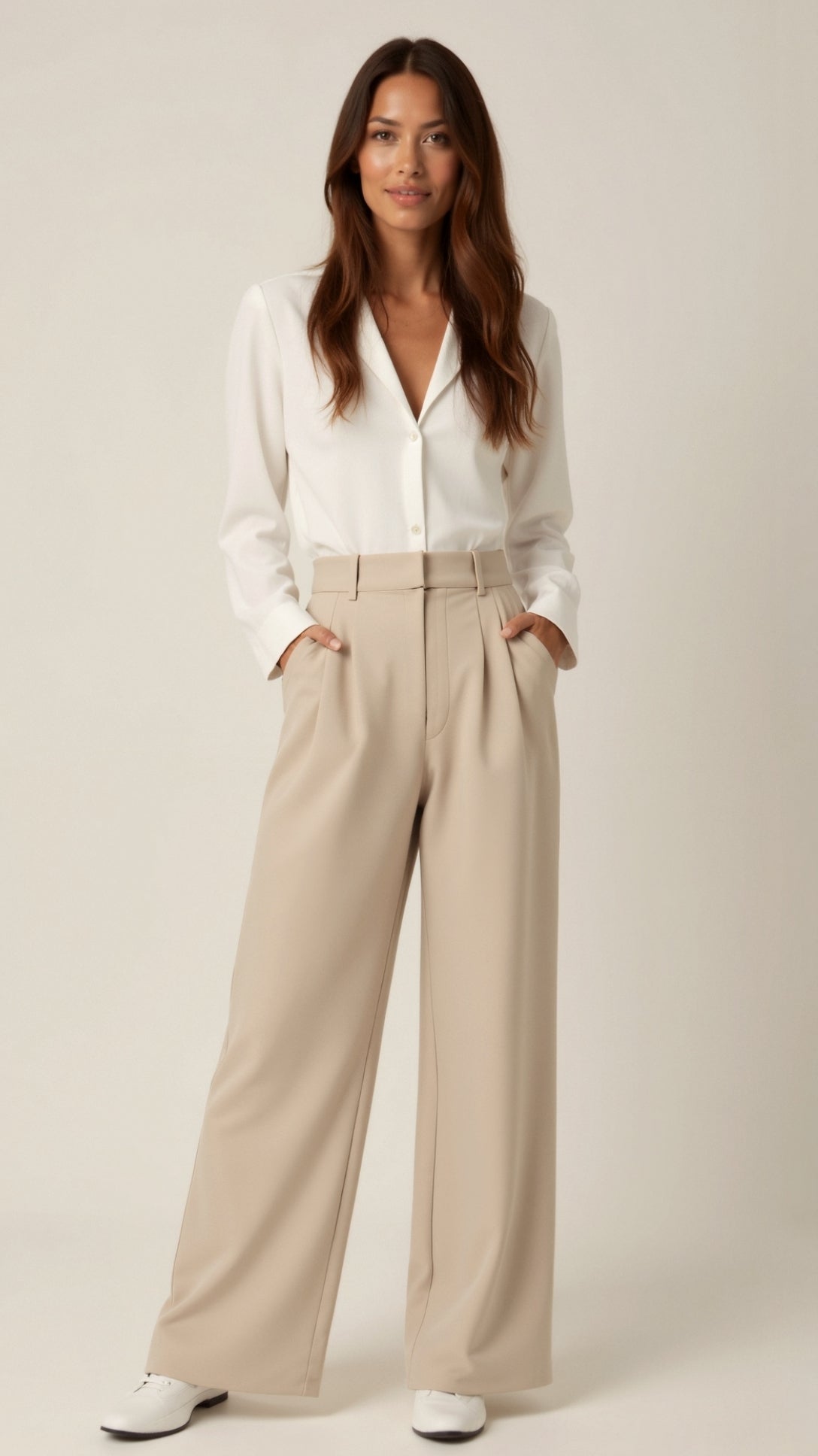 Zanira | Pantalon ample taille haute pour femme - Beige
