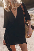 Lowri | Robe Courte Portefeuille Ceinturée à Manches Courtes