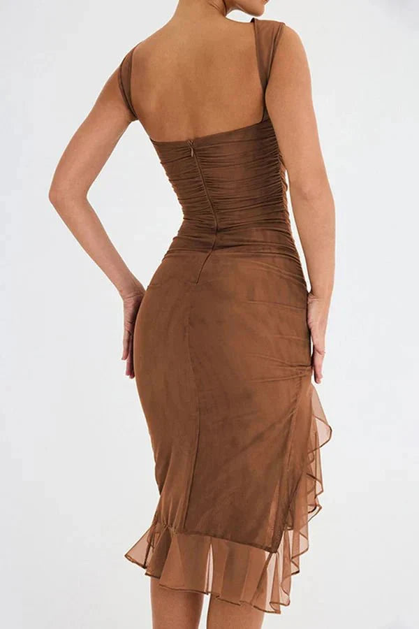 Aurevia | Robe Mi-Longue Froncée Sans Manches