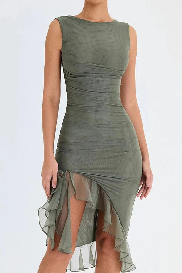 Aurevia | Robe Mi-Longue Froncée Sans Manches