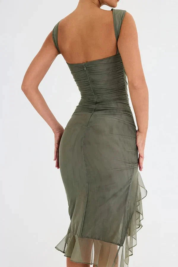 Aurevia | Robe Mi-Longue Froncée Sans Manches