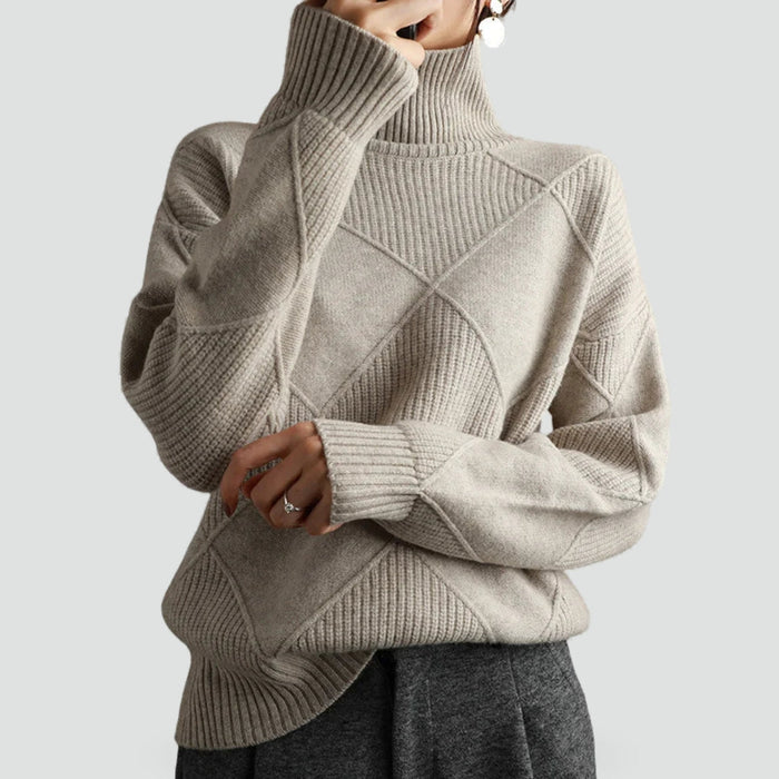 ELODIE - pull col roulé en laine motif argyle pour femme