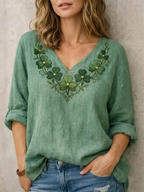 Jynelle | Blouse Femme Brodée Bohème Col V Manches Courtes